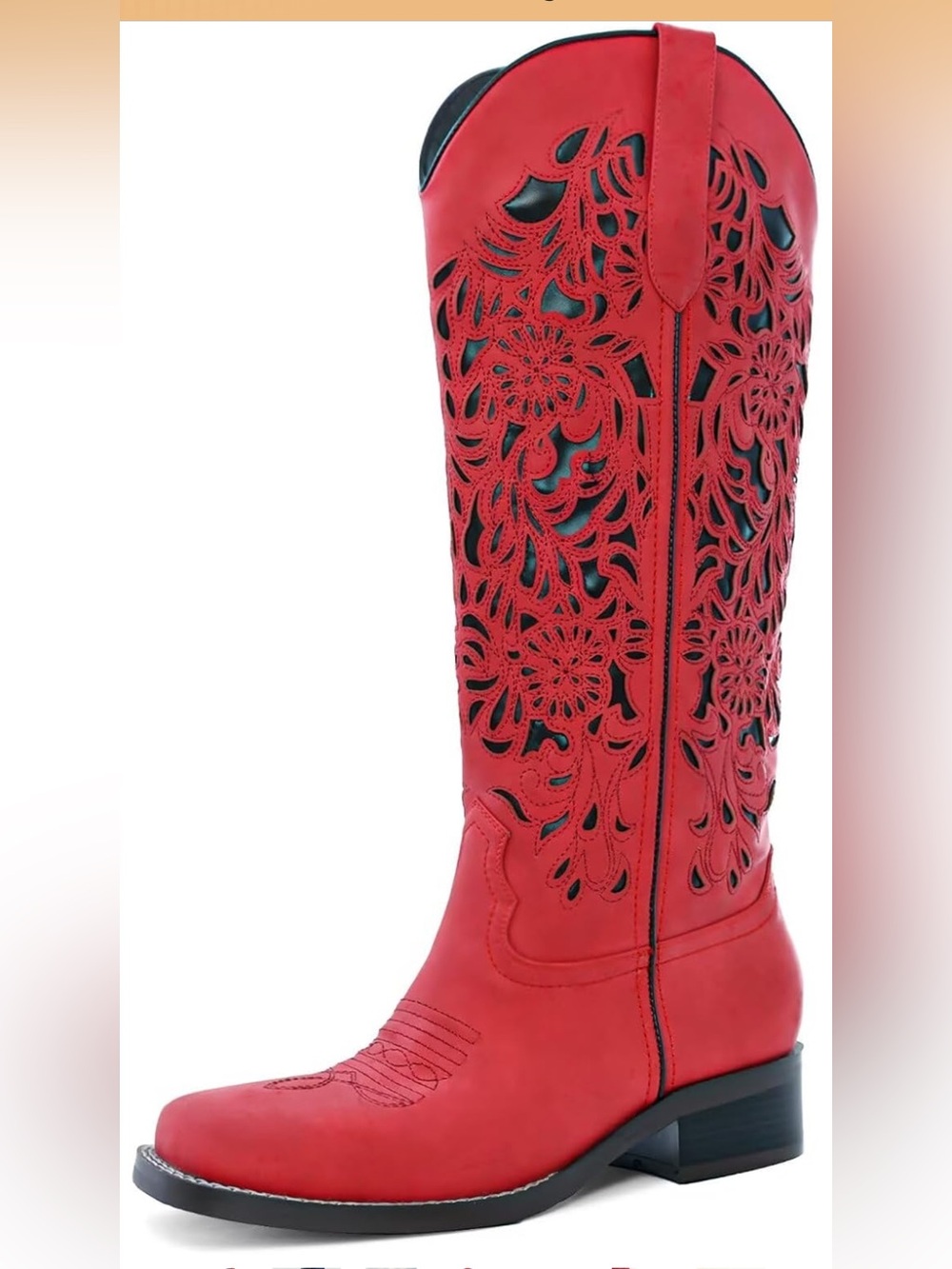 GPXGPX Women's Red Laser-Cut Western Knee-High Boot